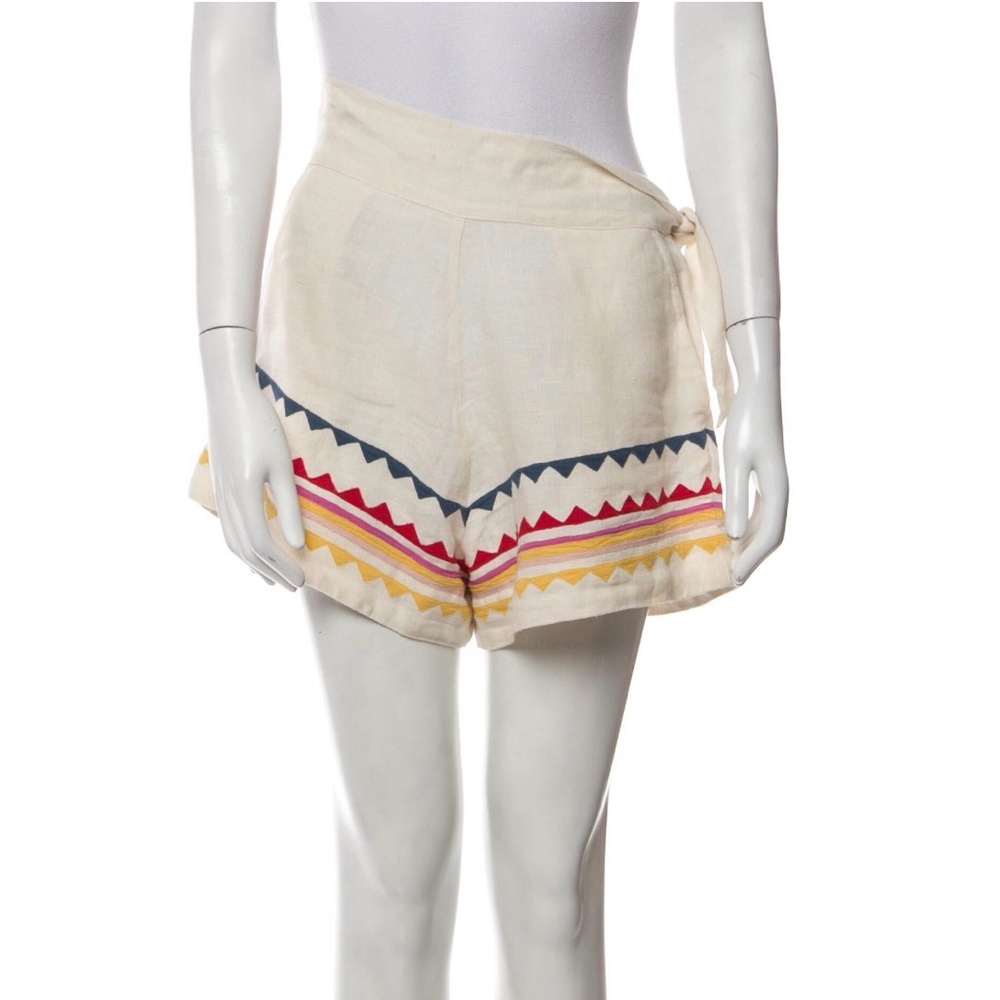 Embroidered Chevron Trim Women’s Cream Shorts